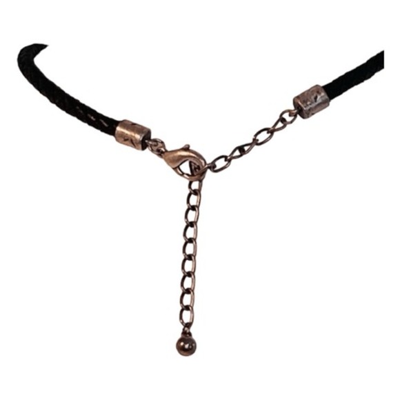 Large Hammered Metal Pendant Statement Necklace‎ Silver Tone Black Braided Cord - Picture 4 of 4